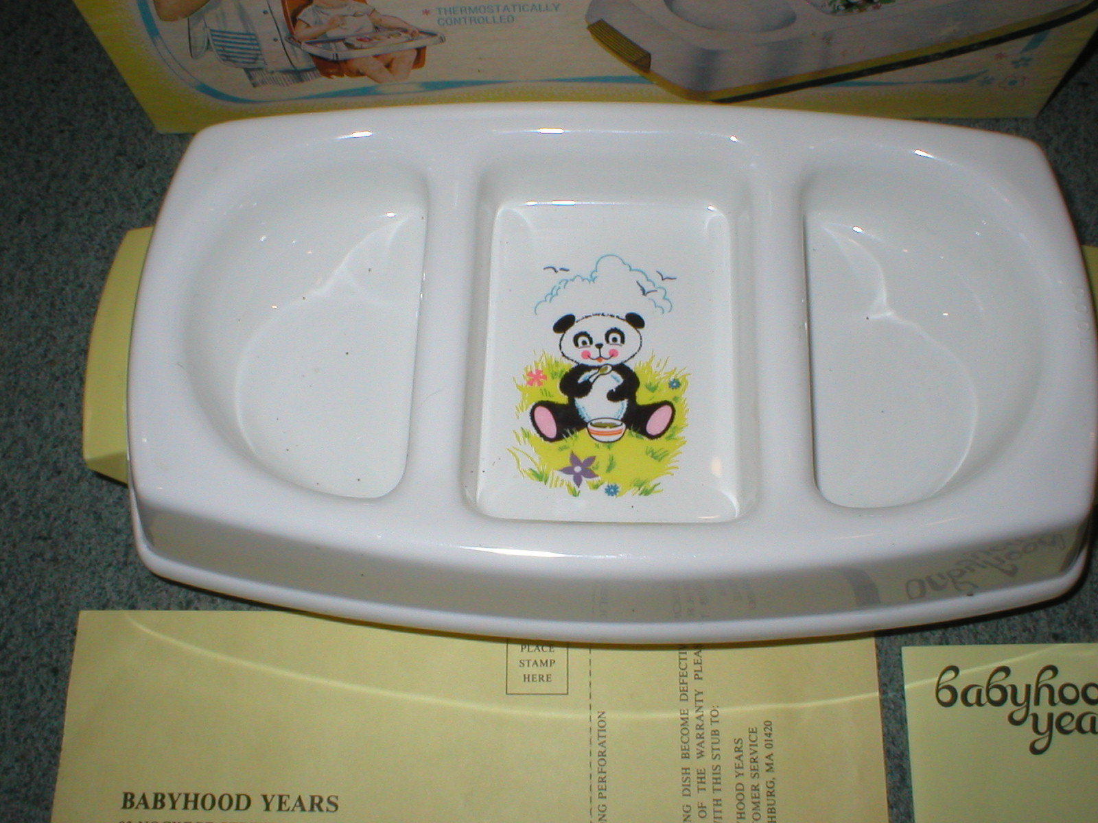 VTG Babyhood Years Electric Feeding Dish #71700 Babies Food Panda Yellow NIB