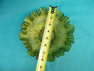 Rare Vintage Fenton Persian Medallion Green Fluted Carnival Glass Bowl