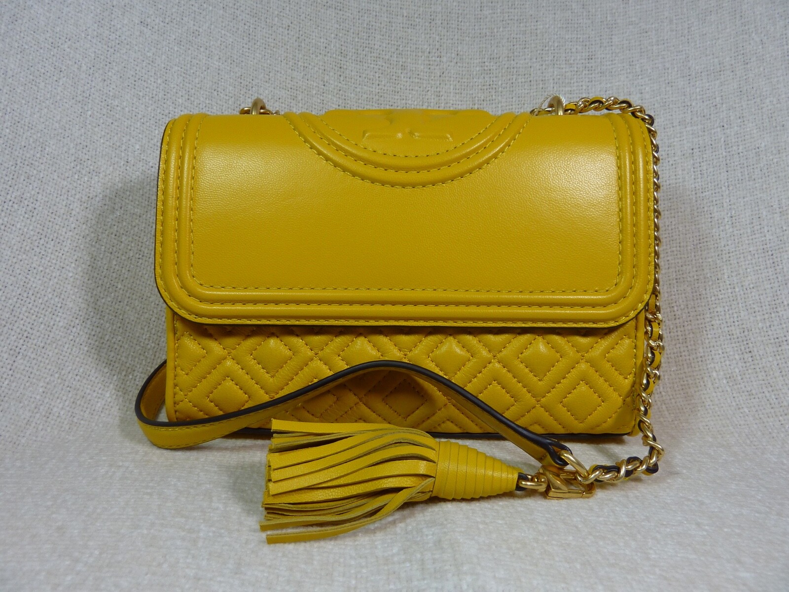NEW Tory Burch Dailily Yellow Leather Small Fleming