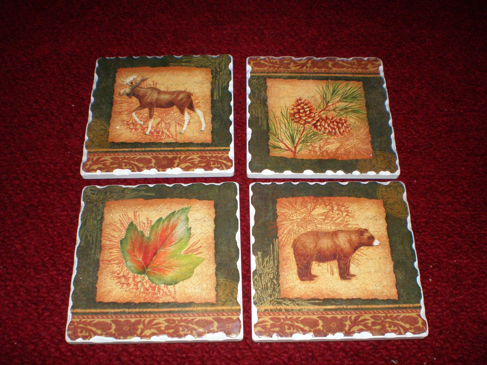 Ceramic Coaster Set Northern Flora and Fauna with Metal Rack