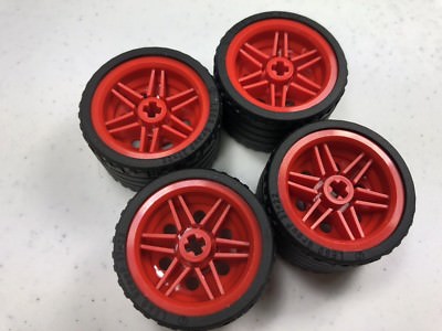 NEW LEGO RED Wheels 30.4 x 20mm Wheel - 37mm x 22mm Black Tires (x4) 56145/55978