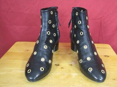 ISABEL MARANT Black Leather Gold  Studs Ankle Boot Heel Shoe 41