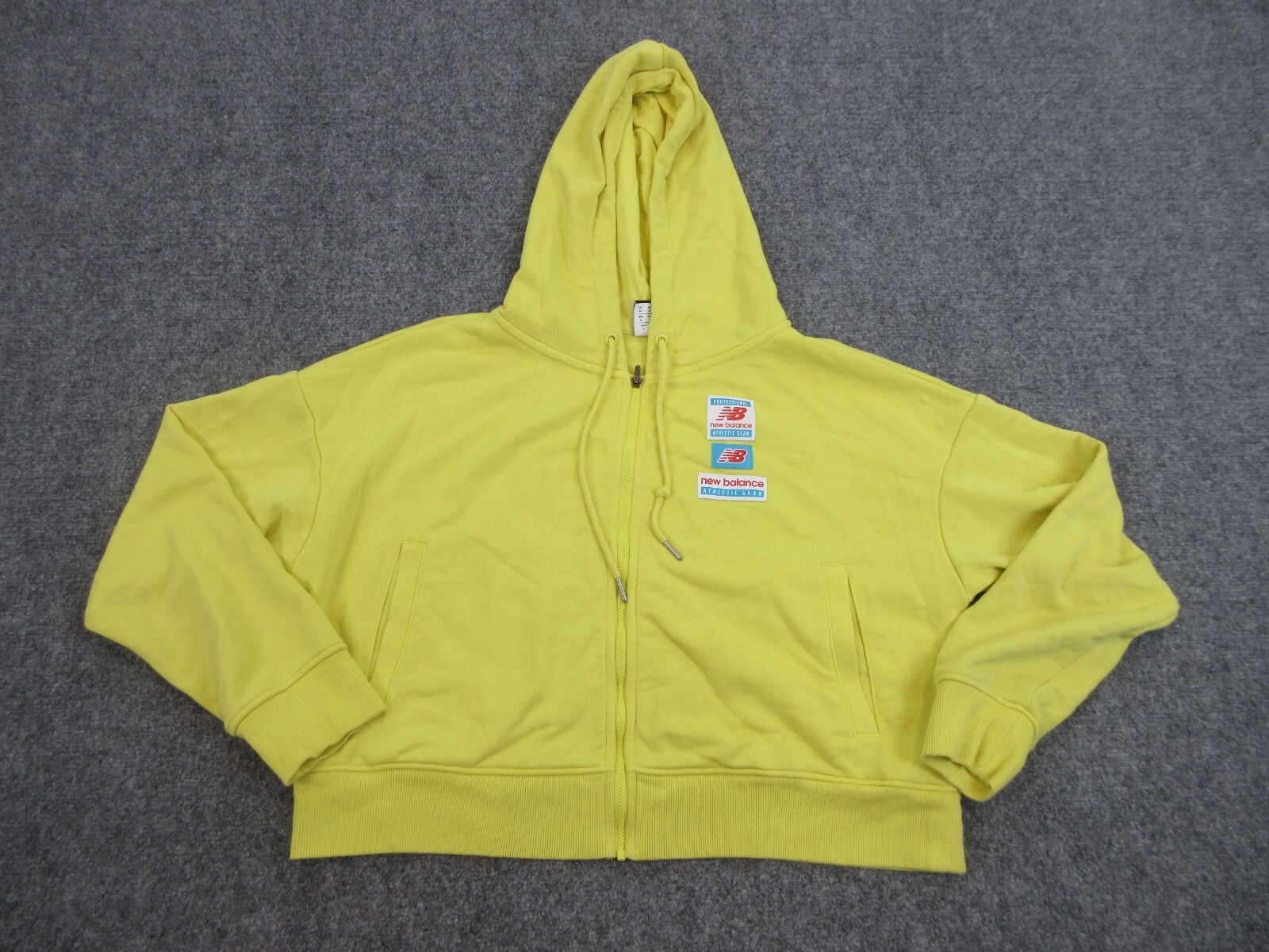 New Balance Sweater Womens Medium Yellow Cropped Logo Hoodie