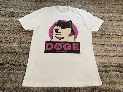 Dogecoin In Doge We Trust Cryptocurrency T-Shirt Mens Large Short Sleeve White