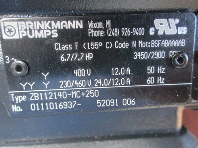 BRINKMAN PUMPS PRESSURE BOOSTING ZB112140-MC+250, TH1107S310+001 *NEW*