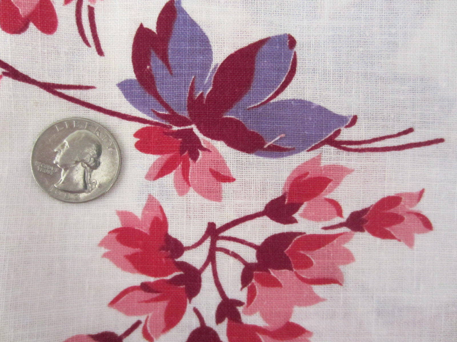 3/4 Sack Vtg feedsack Cotton Fabric Violet Pink Rose Wine Floral