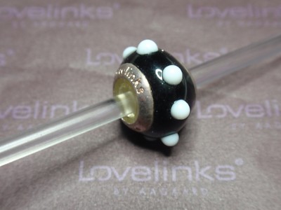 ** Genuine Lovelinks * BLACK & WHITE SNOWDROPS Murano Bead **  
