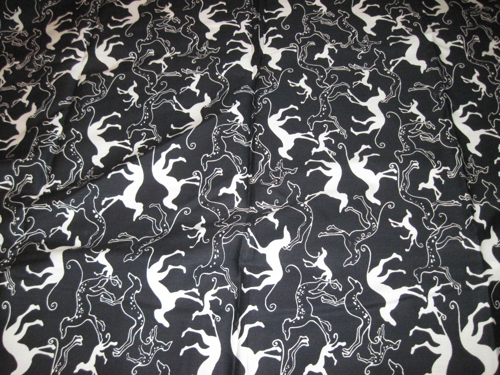 Vtg Print Fabric Black and White Dogs 45