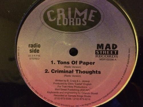 Crime Lords 12” Tons Of Paper “ Factory Sealed “