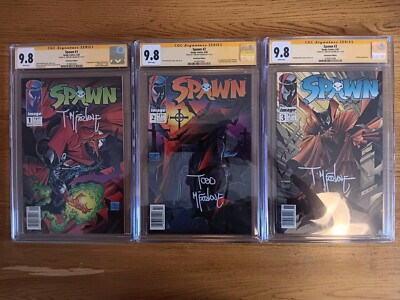 Spawn # 1 2 3 All Newsstand CGC SS 9.8 Signed McFarlane Lot Of 3 1992 Image WP