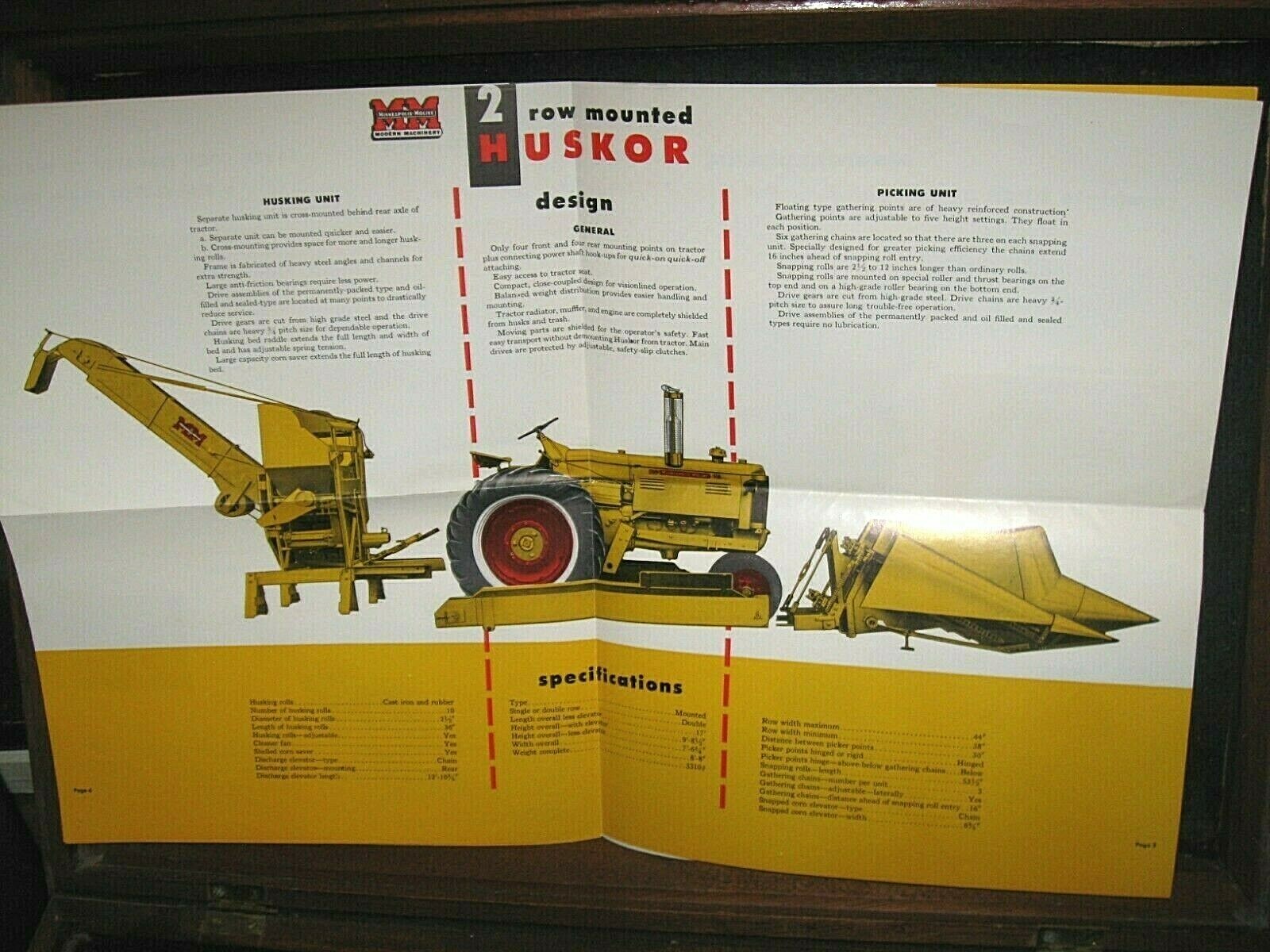 Vintage Old Minneapolis Moline MM 2 Row Huskor Tractor  Sales Brochure Farm Adv