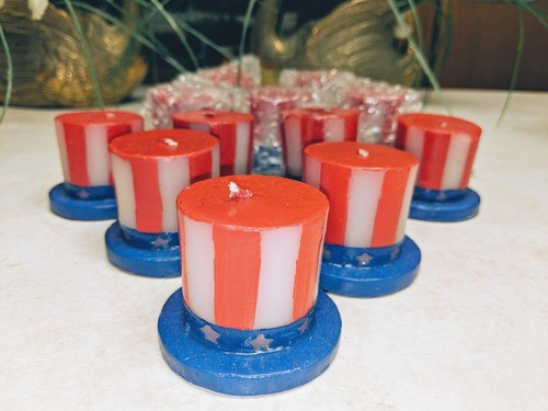 12 Patriotic Red White & Blue Stars & Stripes Candle Top Hat 1 7/8
