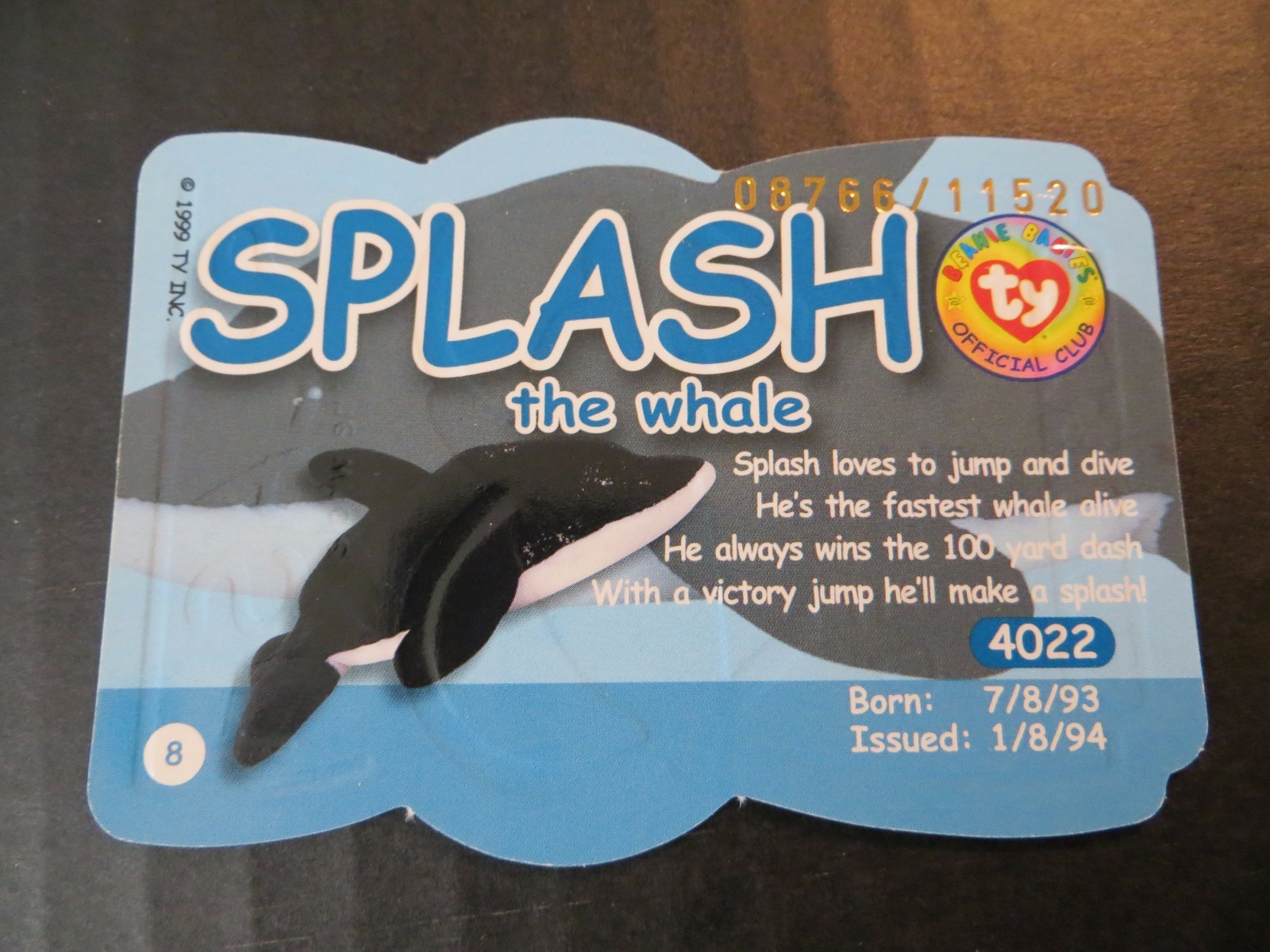 Ty Beanie Babies BBOC Series III S3 Limited Edition Teal RETIRED Splash Card 8