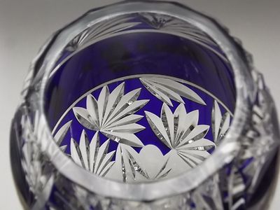 Val St. Lambert Cobalt Blue Cut to Clear Crystal Vase Signed L'ega 1978 80/950