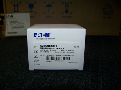Eaton Definite Purpose Contactor 30A, 600V, Open Type, 24 VAC Coil 1P C25CNB130T