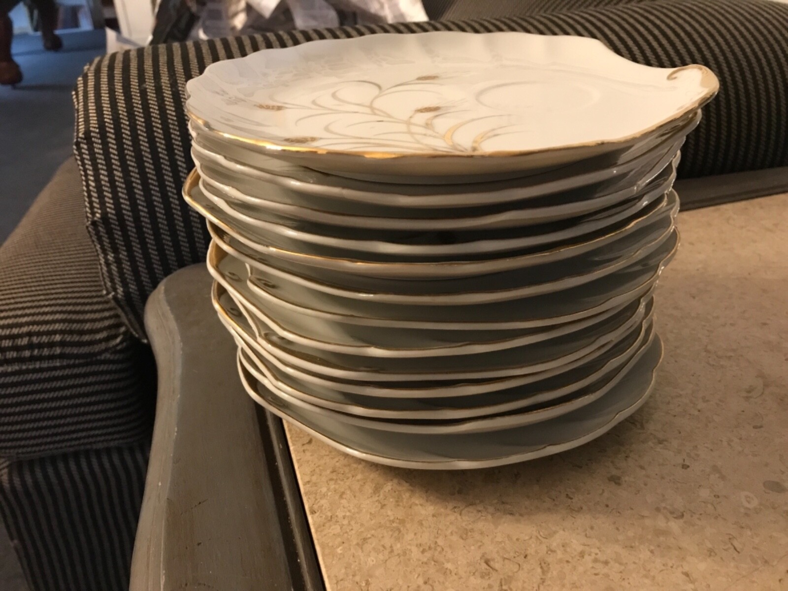 lefton china hand painted Gold and White Seashell Plates x 13