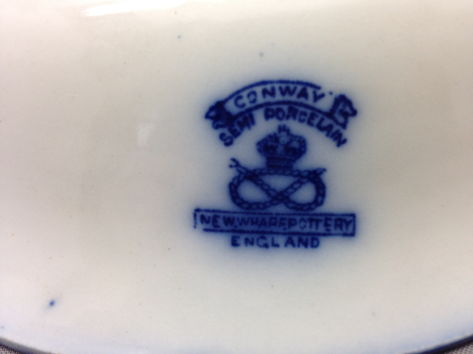 Antique Conway New Wharf Pottery Flow Blue Vegetable Bowl Scrolls Stars Embossed