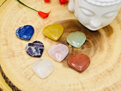 7 Chakra Heart Stones Set with Velvet pouch, Polished Chakra Stones, Healing