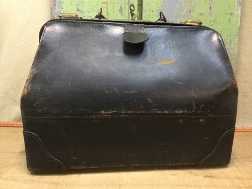 Vintage Medical Doctors Bag, Black Leather, W/ Key, Bangor Maine