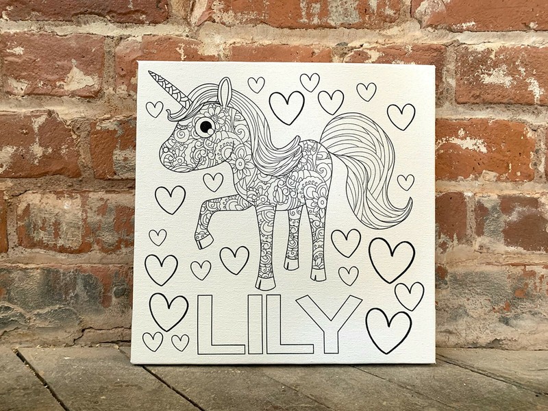 DIY Unicorn Coloring Canvas, Name Or Word, Personalized FREE, Perfect