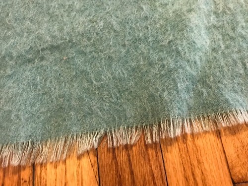 Vintage Green Wool Blanket Full Size 72 Wide X 90” Long. 5 Pounds.
