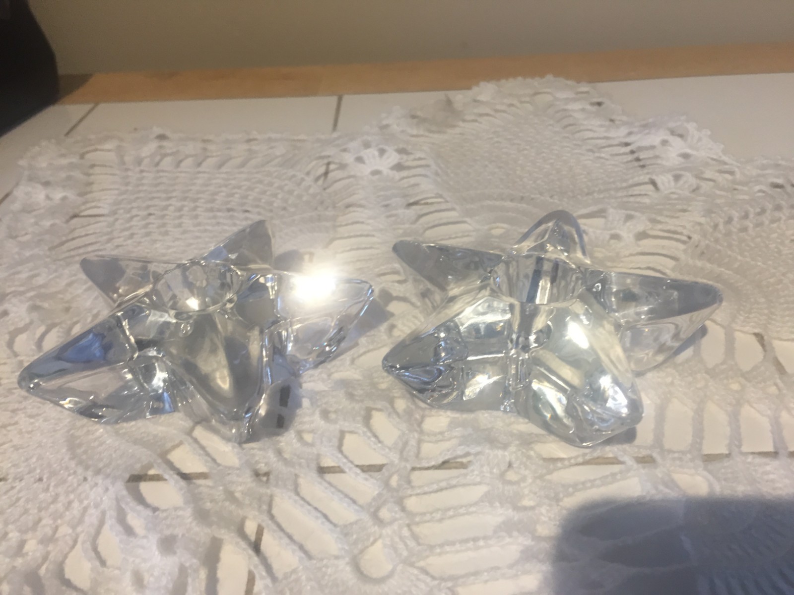 Vintage Pair 2 Star Shaped Crystal Glass Tapered Candle Holders 4