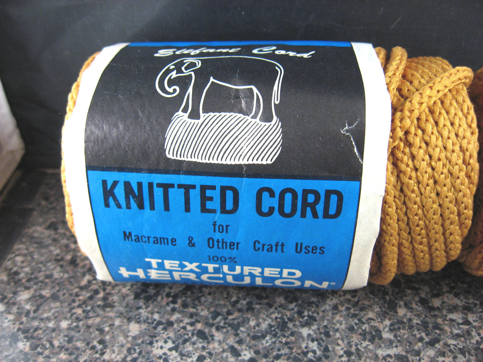 NOS 2 Rolls = 300' Elefant Craft Macrame Yarn Knitted Cord GOLD Herculon