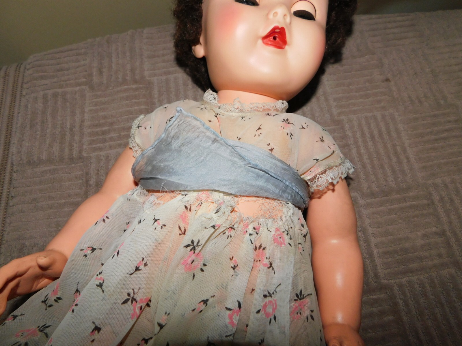 1960's J Cey Drink and Wet Doll Vintage 20 Inch in TLC Silk Dress