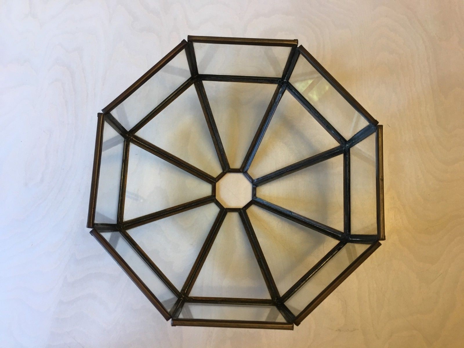 Vtg Ceiling Light Shade Leaded Style  Clear Glass Octagon 7.75