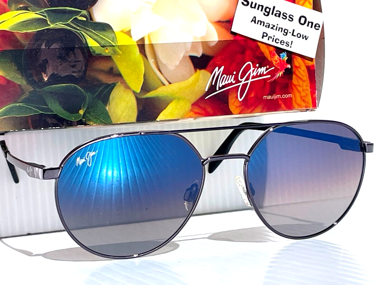 Maui Jim WATERFRONT Gunmetal Silver POLARIZED Blue Silver Sunglass