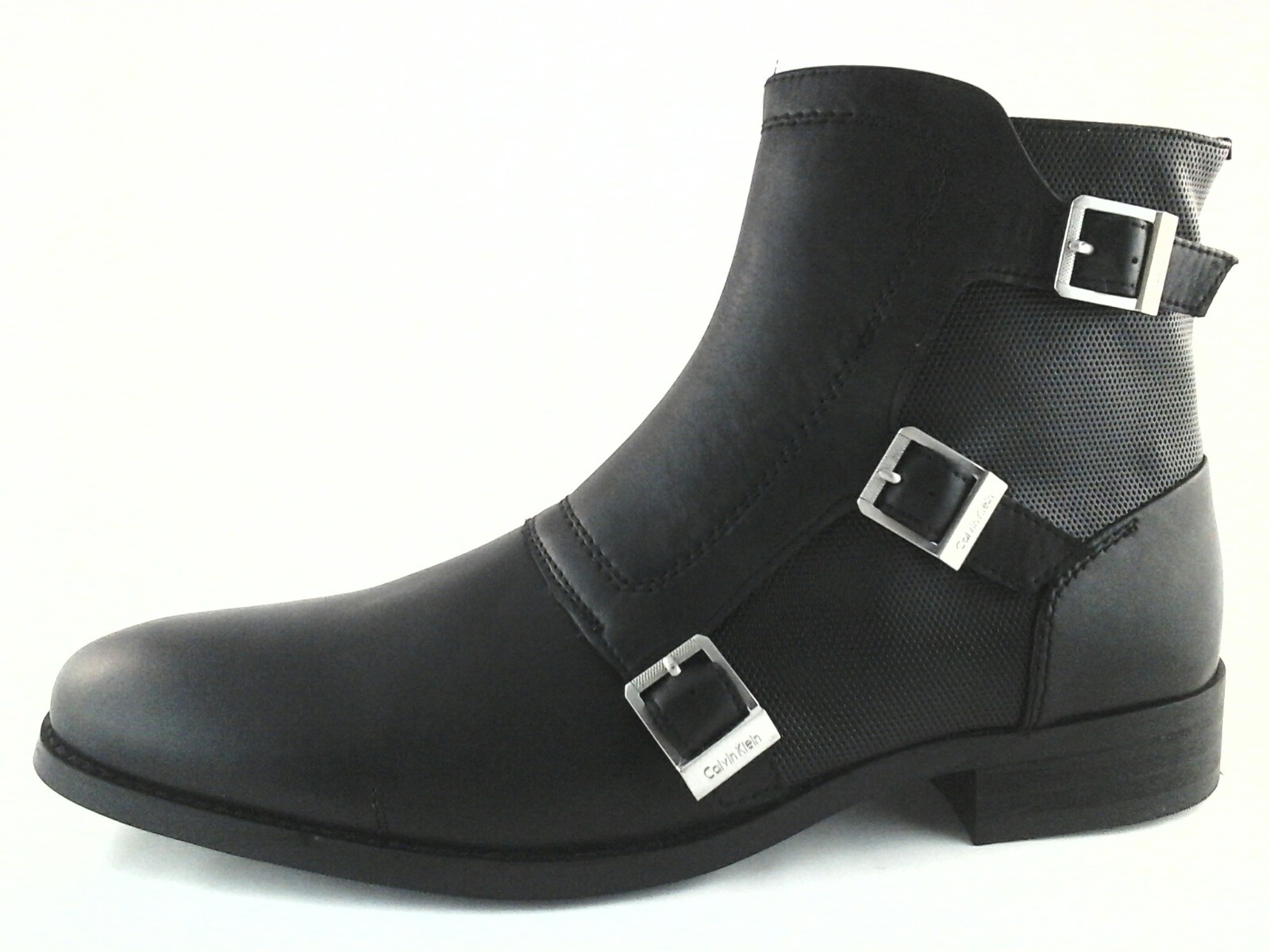 Calvin Klein F0684 Stark Mens Leather Boots Buckle Zip Up