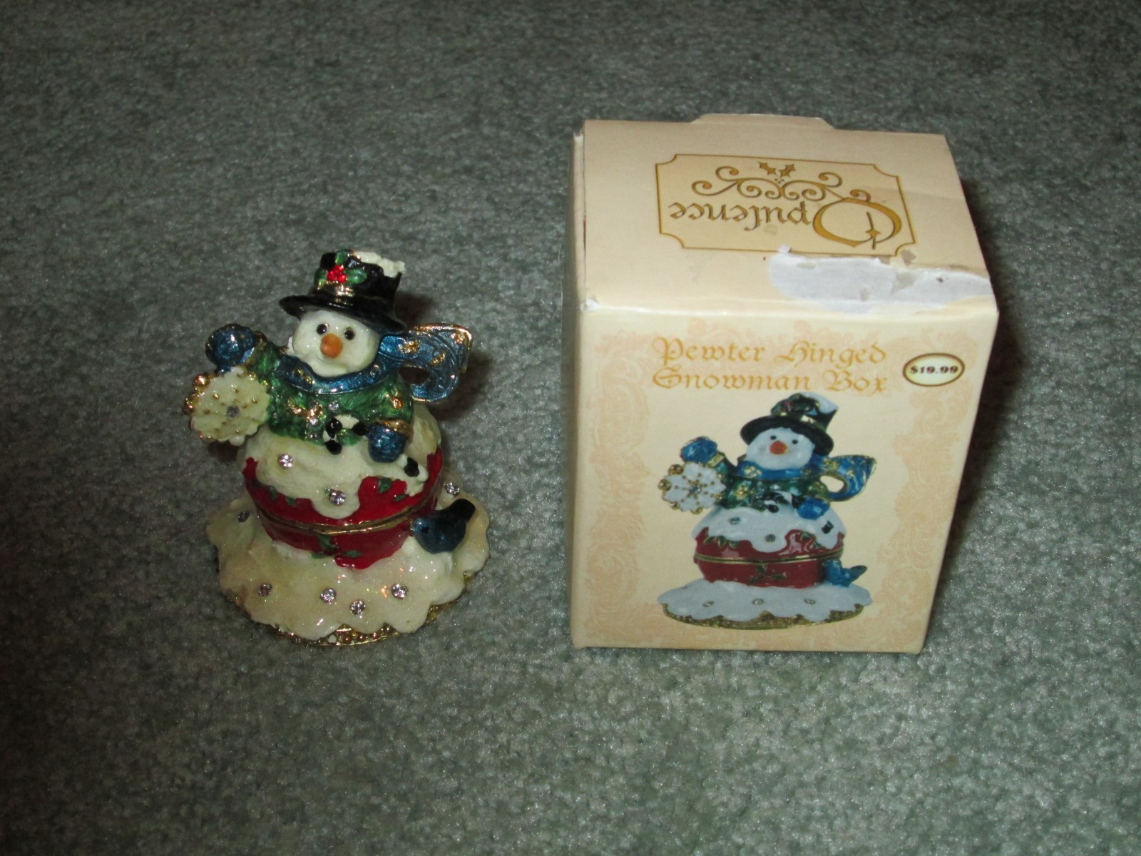 NEW OPULENCE PEWTER HINGED SNOWMAN BOX - VERY PRETTY CBOCS