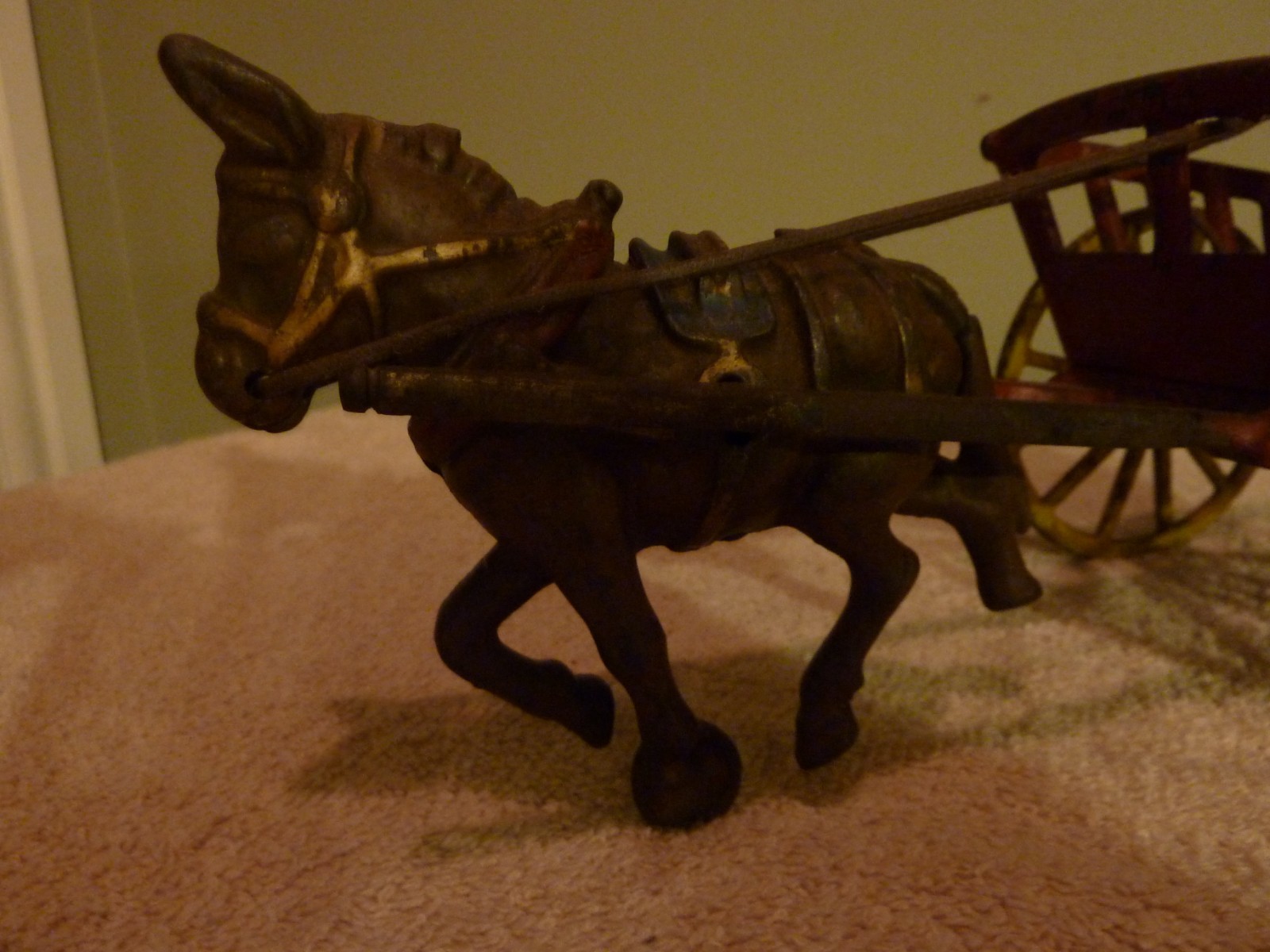 Hubley,Kenton ?? Cast Iron Donkey With Cart With Driver Black Americana