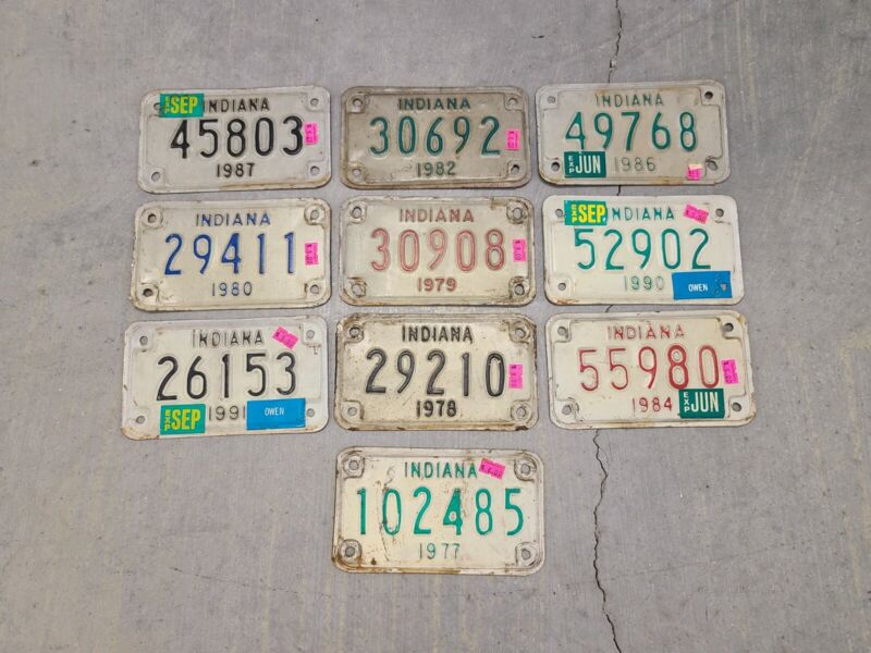 Indiana Motorcycle License Plate LOT of Ten Plates 10 - Expired Vintage 