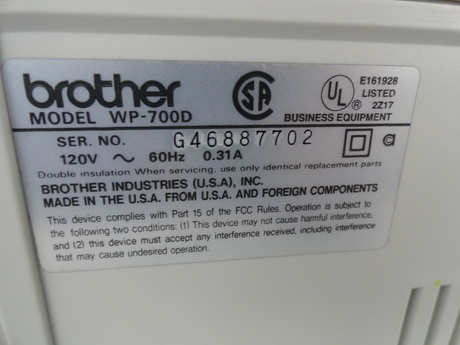 Brother WP-700D Electric Typewriter Tested Working