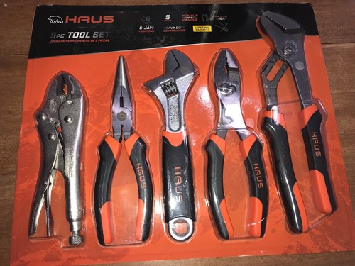 Haus 5 Pc Tool Set Curve-Jaw LockinSlip Joint Long Nose Pliers Adjustable Wrench