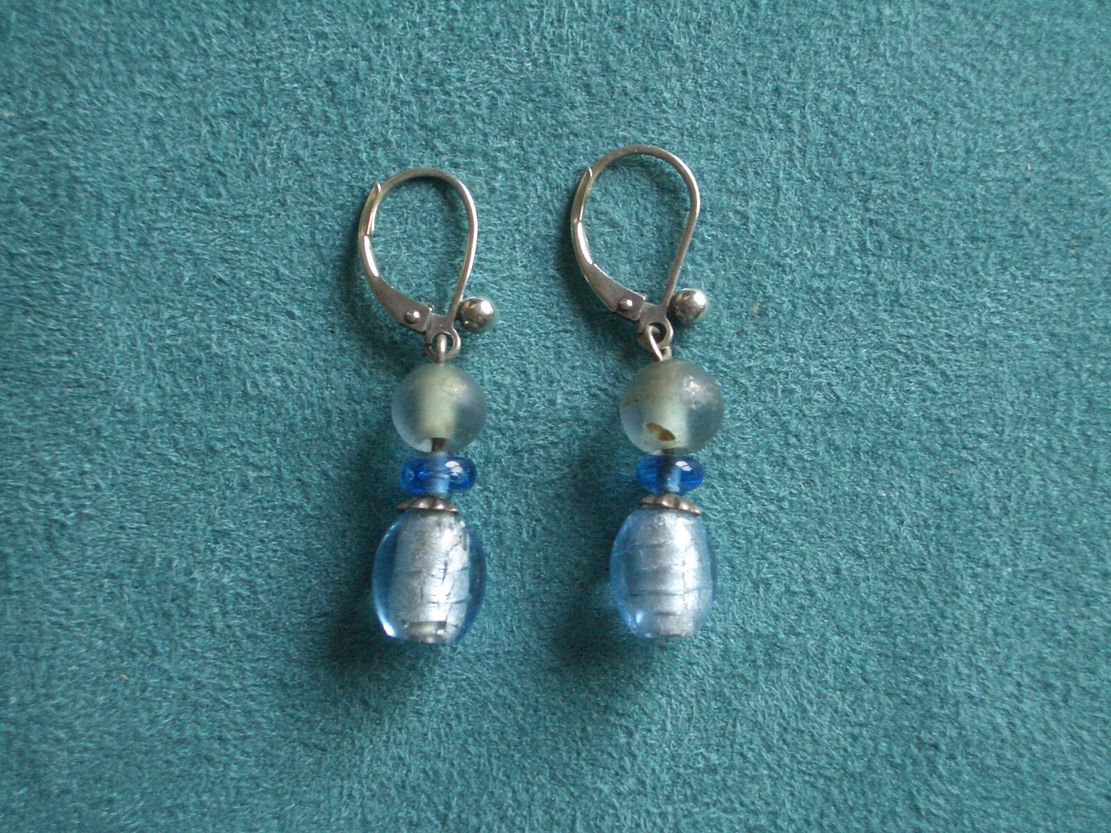 Sterling silver 925 marked beaded blue stone bead dangle lever back earrings