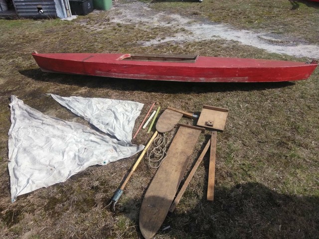vintage sailing kayak. wood/glass construction. kayaks