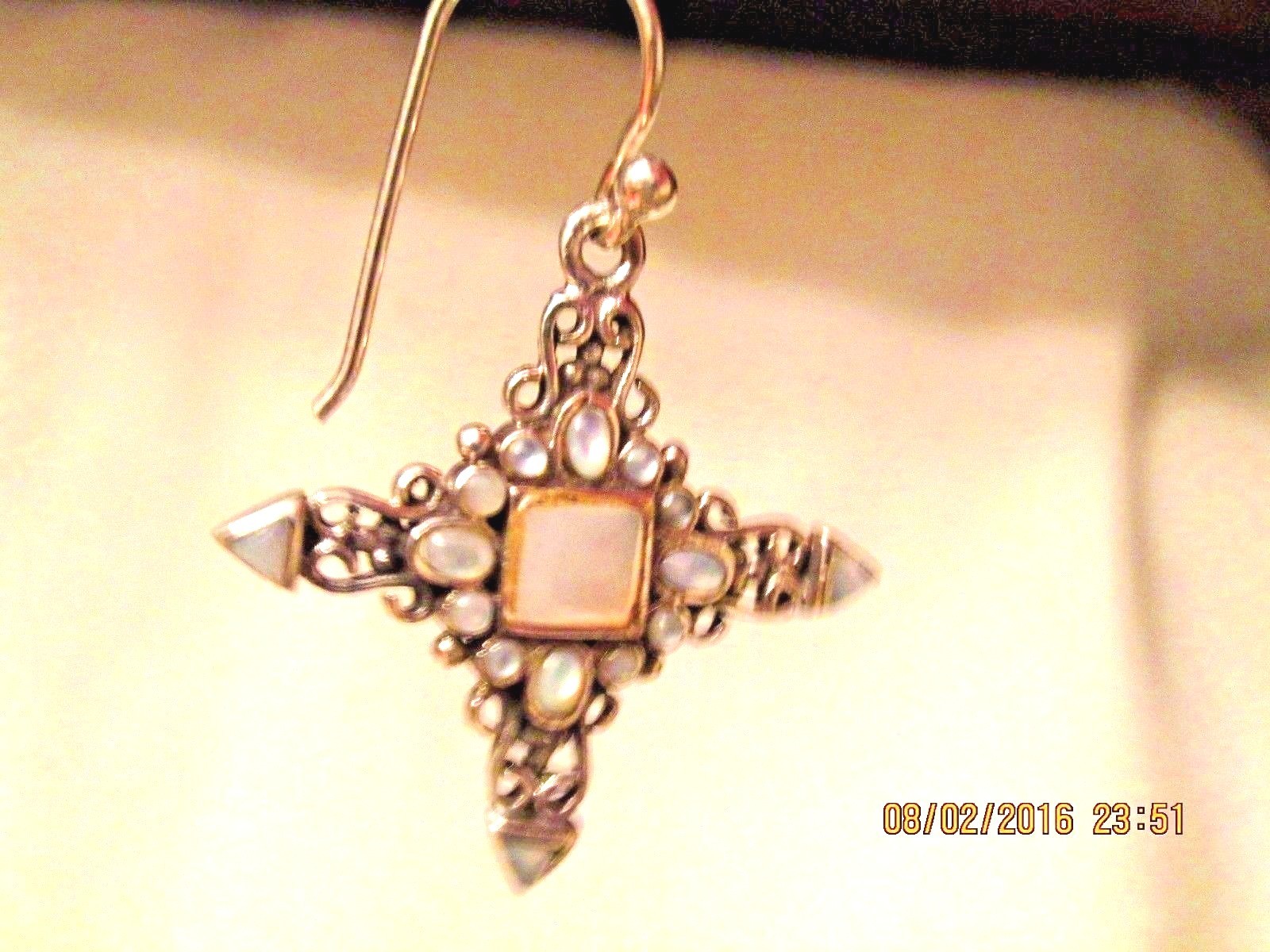 Sale! Estate White MOP & 925 Sterling Silver Star Pendant & Dangle Earring Set