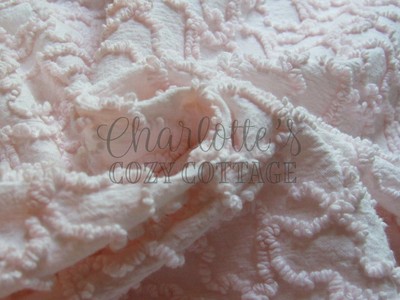 Pastel Pink Squiggles Cabin Crafts Vintage Chenille Bedspread Fabric Piece 26x30