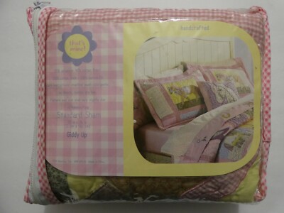 VTG That's Mine! Handcrafted Giddy Up Standard Pillow Sham Horses Pink Gingham