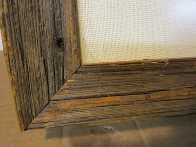 Finished Vintage Crewel Embroidery Floral Bouquet Basket Barn Wood Frame 21