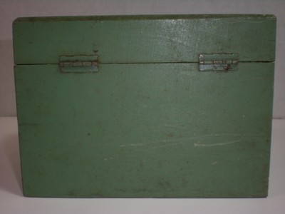 Vtg Wooden RECIPE BOX Old Green Paint