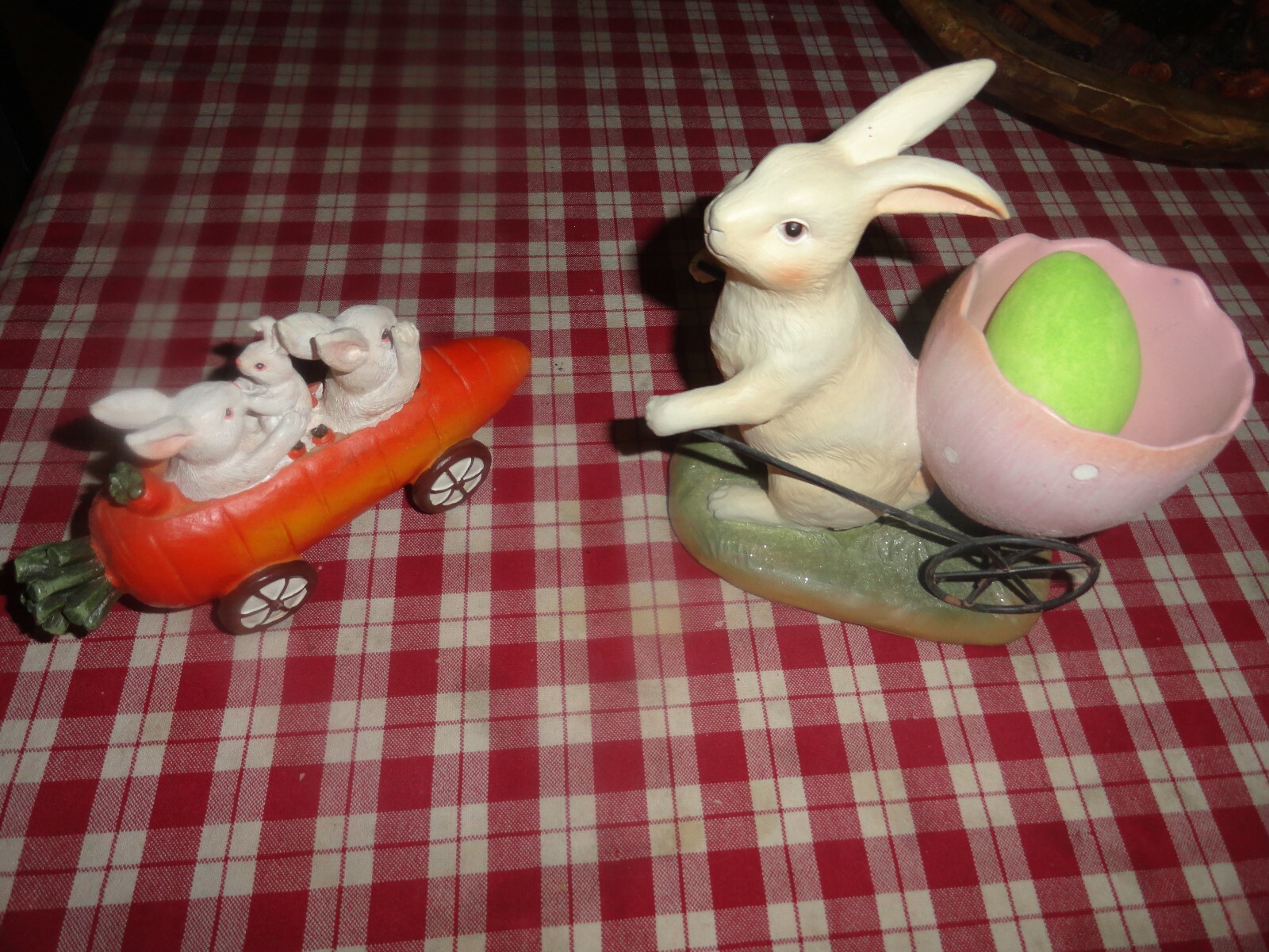 primitive easter decoration figures lot of 2 bunny carrot car..etc