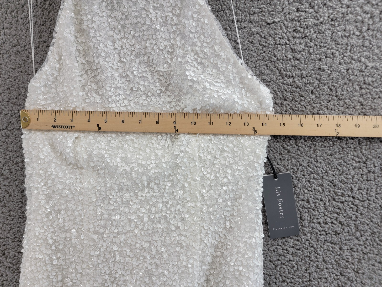 Liv Foster Sequin Halter Mini Dress Women's 8 Ivory Open Back Button Zip Closure - Picture 5 of 19