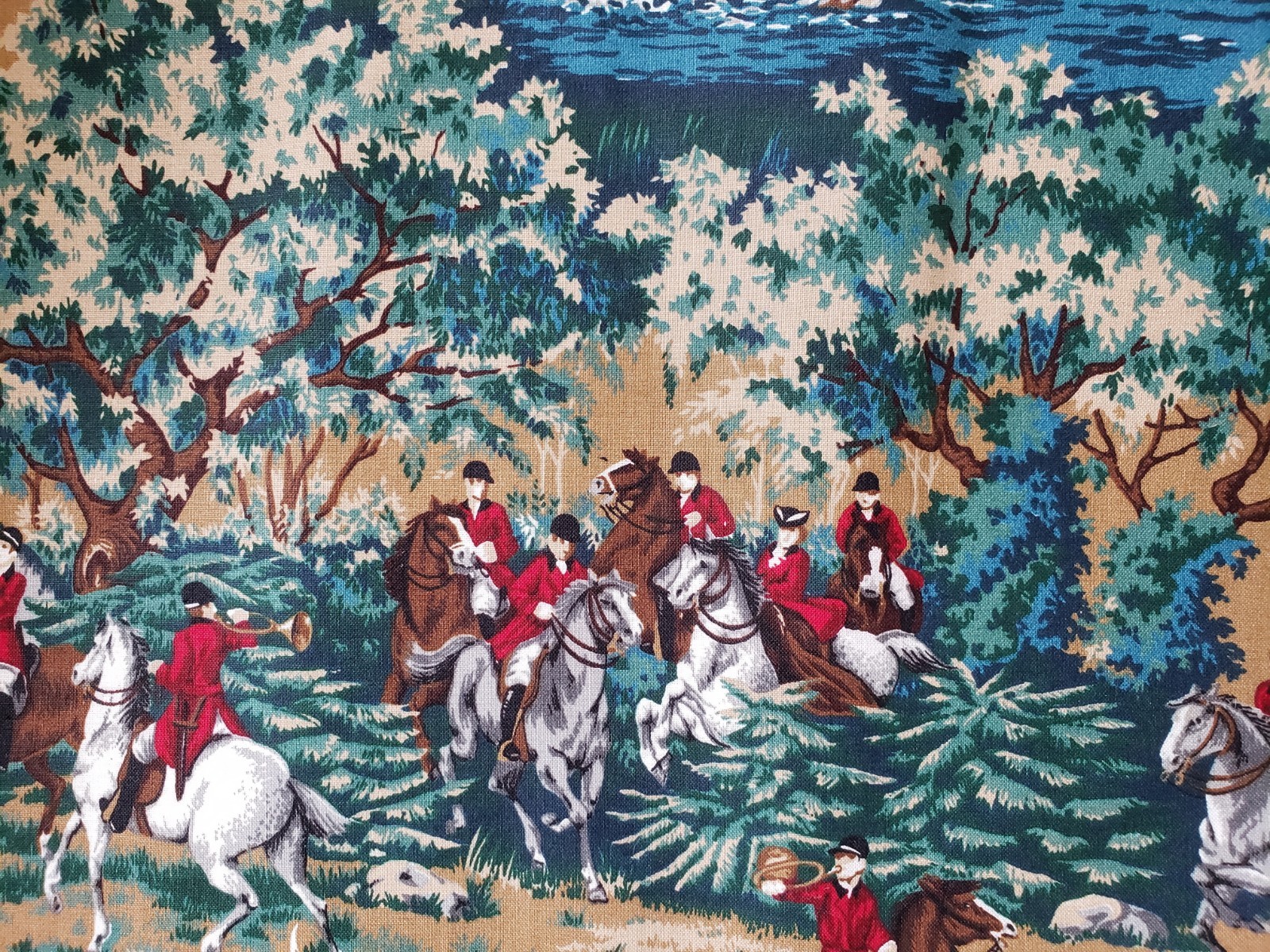 Set 6 Vintage Tally Ho Scene Fox Hunter Green by Kemp & Beatley Place mat Unused