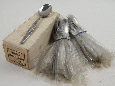 Carlton Stainless Woodcrest Flatware Japan CAS1 24 Teaspoons MCM - 2 DOZEN - NOS