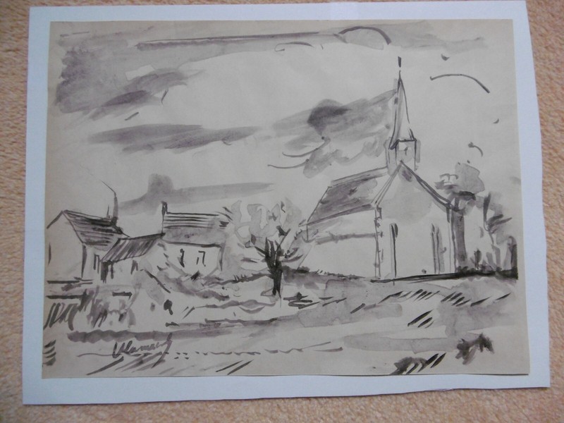Dessin Original Signé Vlaminck, Lavis D'Encre : Le Village