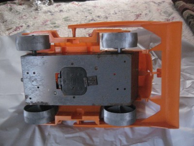 VINTAGE MID 20TH CENTURY ORANGE PLASTIC MARX GIANT TOY BULLDOZER