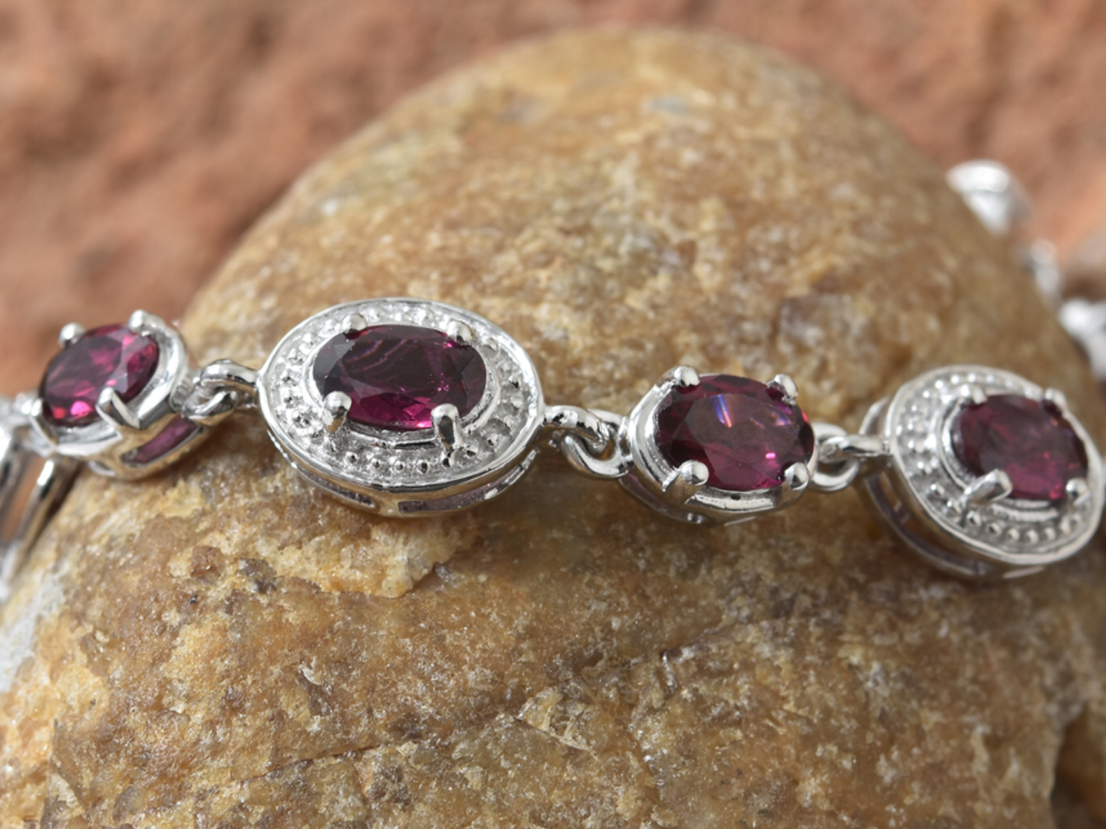 Orissa Rhodolite Garnet Bracelet, 8.00 TCW, Platinum over Sterling Silver, 6.50”